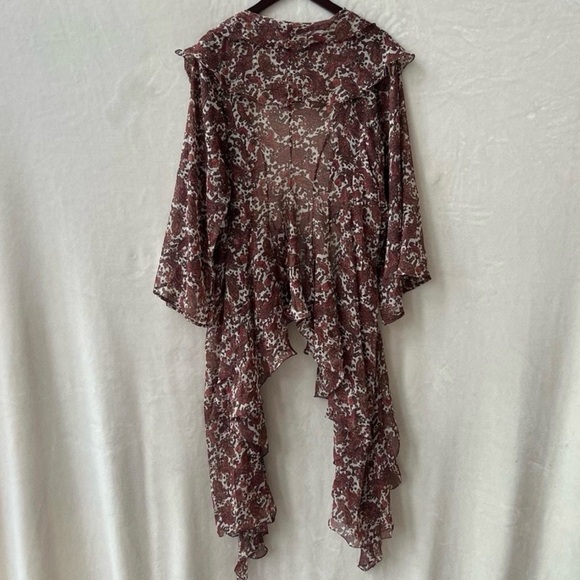 NEW XS/S Free People High Low Printed Ruffle Chiffon Duster Paisley Cardigan - Picture 8 of 8